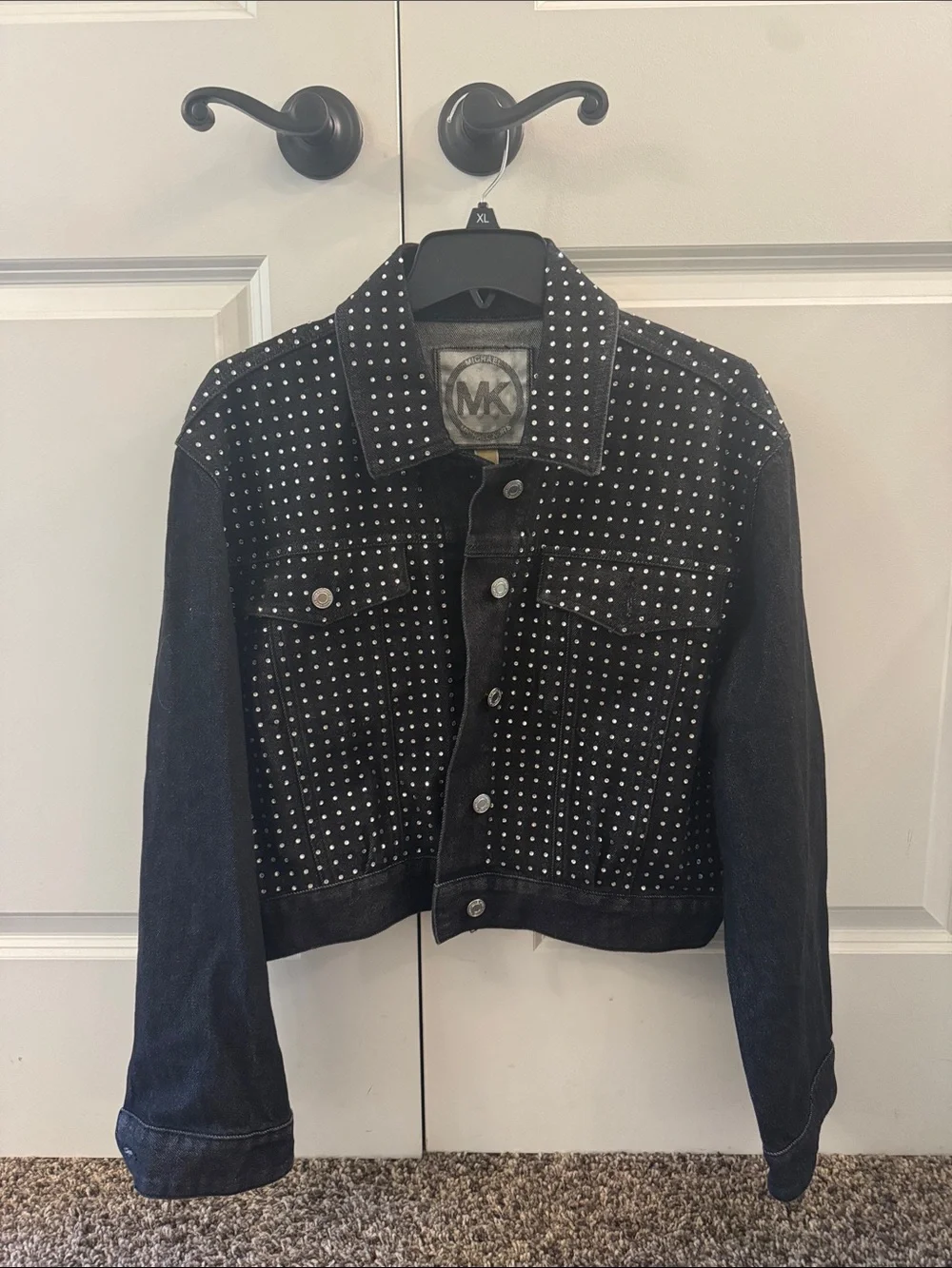 Michael Kors Black Studded Denim Jacket with Silver Accents